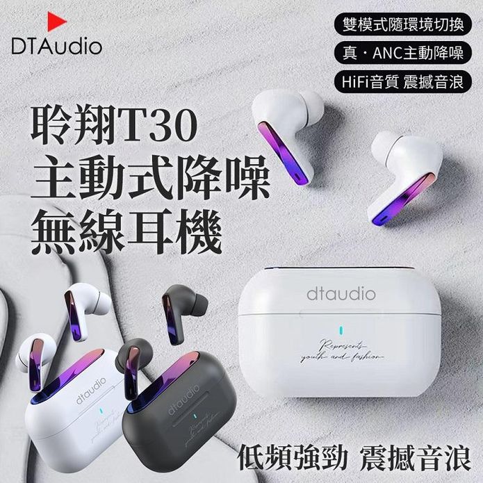 【聆翔】T30 ANC主動式降噪無線耳機 HIFI音質降躁藍芽耳機 安卓蘋果通用