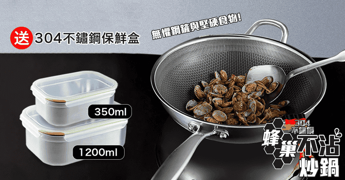 不鏽鋼蜂巢不沾炒鍋組
