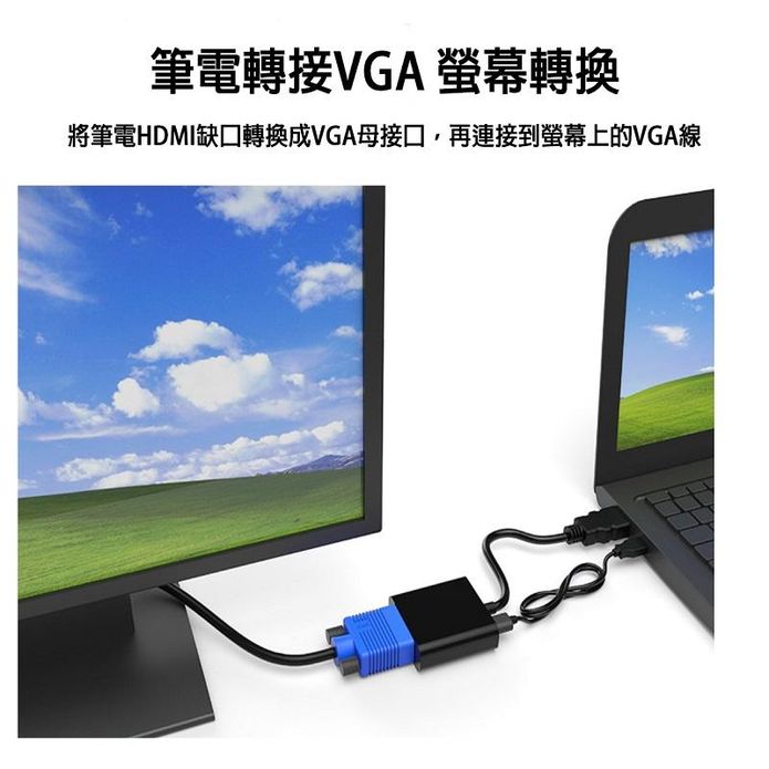 HDMI轉VGA 電腦轉電視 附供電線及音頻線