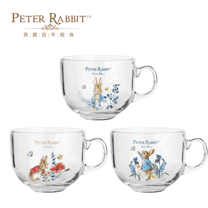 【PETER RABBIT】限量比得兔玻璃湯杯3入一組 送彼得兔大容量環保購物袋