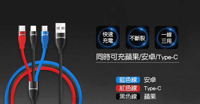 高速3合1編織傳輸充電線