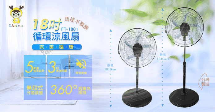 18吋外旋360度循環立扇