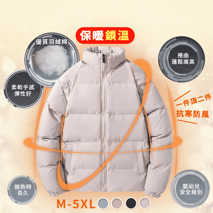 3D版型設計抗寒保暖半高領羽絨棉外套 聚熱複合纖維外套 M-5XL
