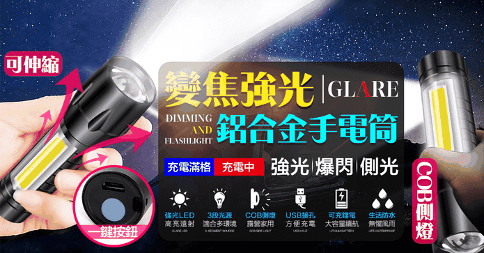 3段專業變焦強光手電筒