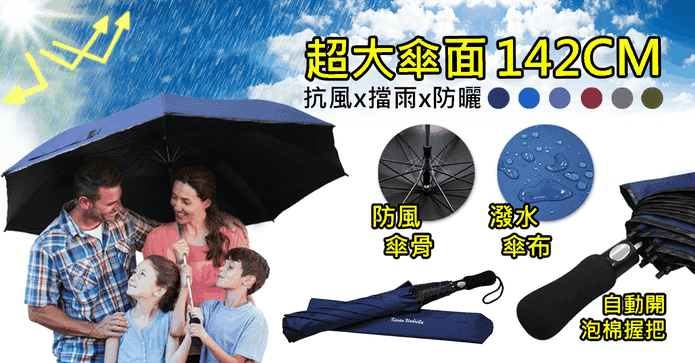 超大56吋黑膠自動開雨傘