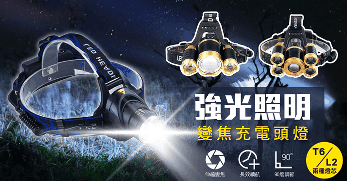 爆亮雙鋰電L2超強光頭燈