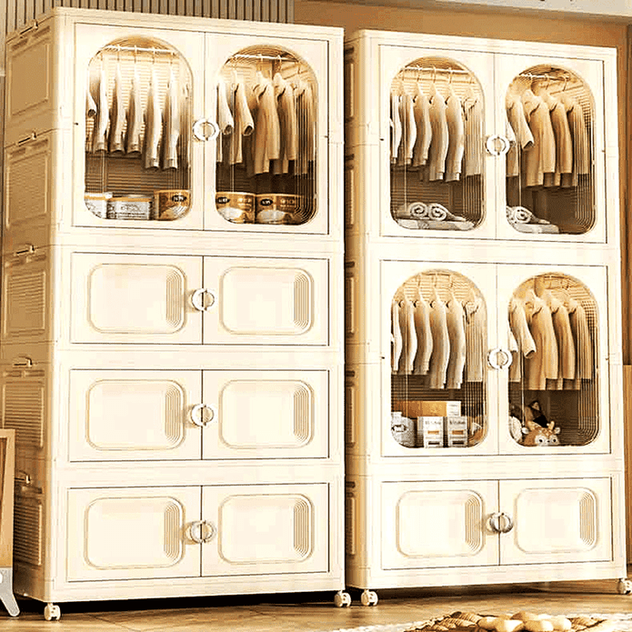 【Mr.box】78面寬-超大容量摺疊雙開門五層衣櫥收納櫃-附滑輪