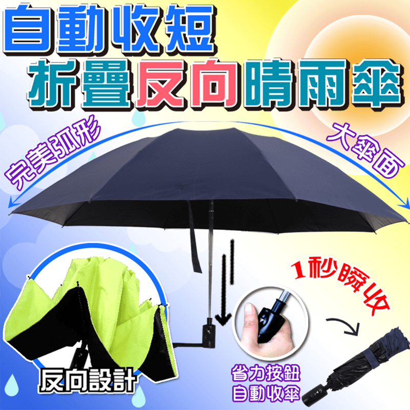 一鍵收短反向摺疊晴雨傘