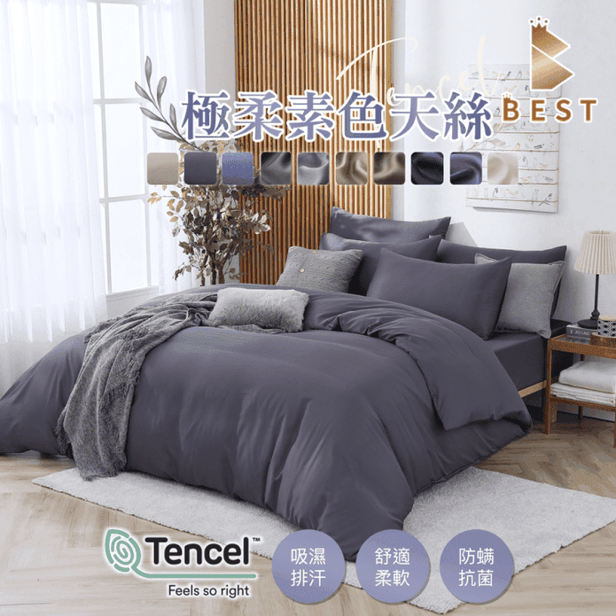 【BEST】3M頂級萊賽爾天絲床包組 素色床包 薄被套 鋪棉兩用被