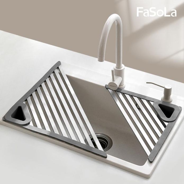 【FaSoLa】多用途鉑金矽膠三角瀝水架 廚房收納 水槽 流理臺