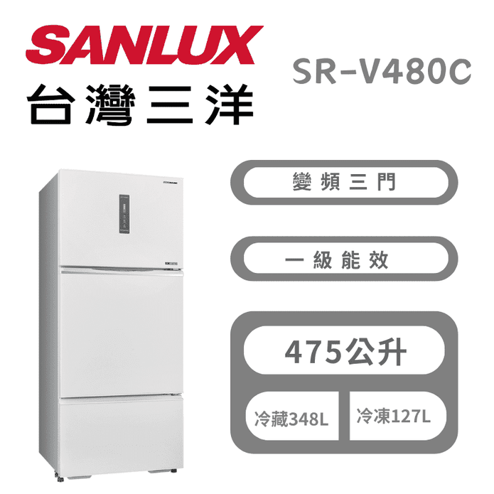 【臺灣三洋】480公升一級能效直流變頻三門冰箱 含拆箱定位 SR-V480C