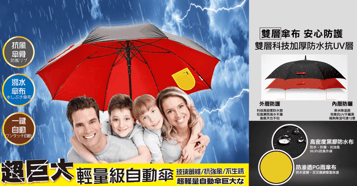 特大級一鍵速開晴雨傘