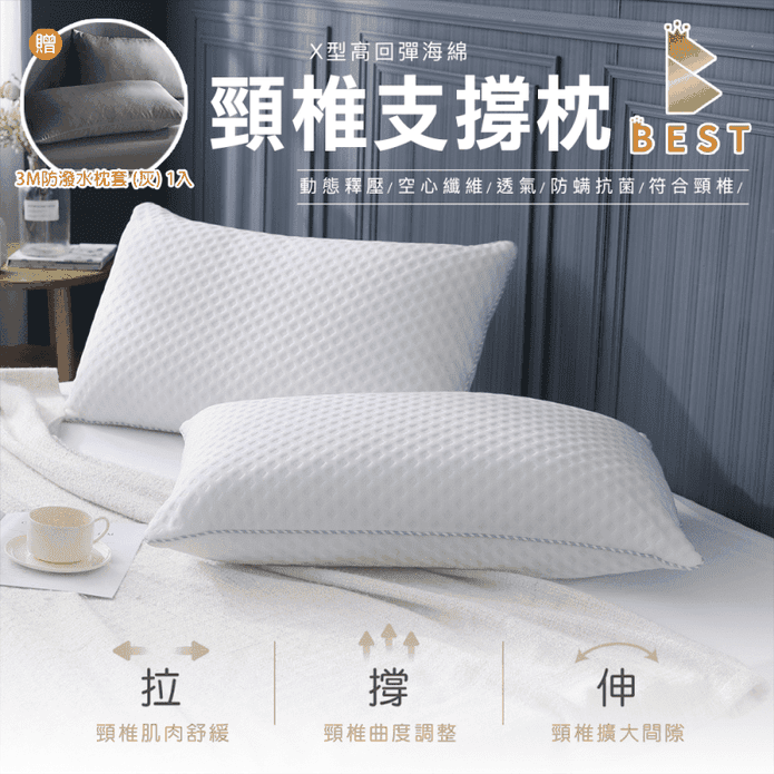 【BEST】臺灣製造3D頸椎支撐枕頭 贈3M枕套 護頸枕 X型釋壓舒眠枕