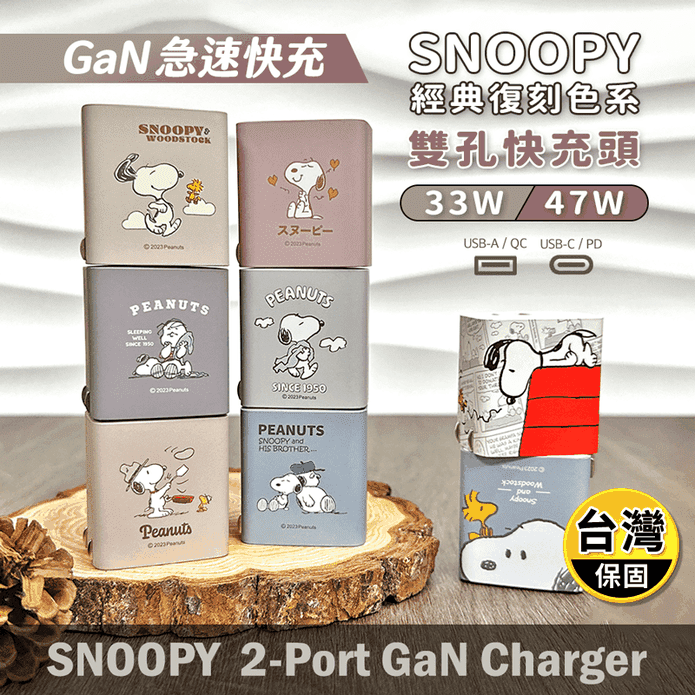 正版授權 SNOOPY史努比 GaN氮化鎵 PD 33W 47W充電器