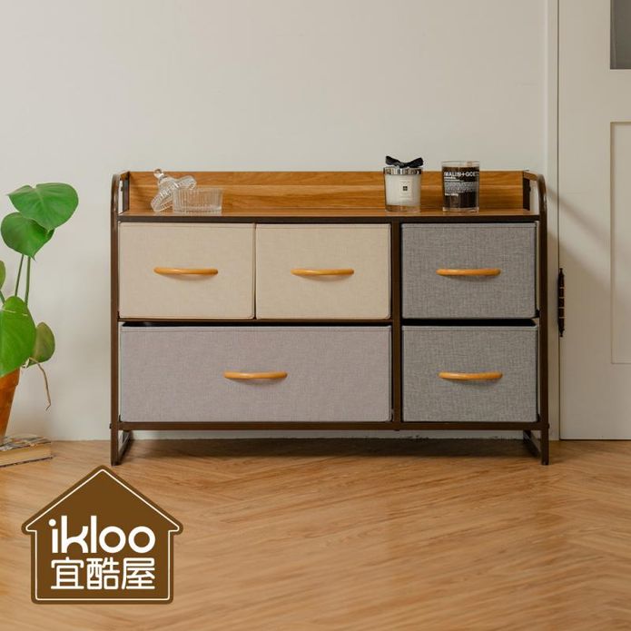【ikloo】和風異材質抽屜收納矮櫃 收納箱 把手抽屜櫃 麻布收納