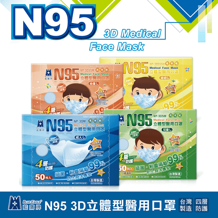 【藍鷹牌】N95醫用立體型口罩(成人/兒童/幼童/幼幼)