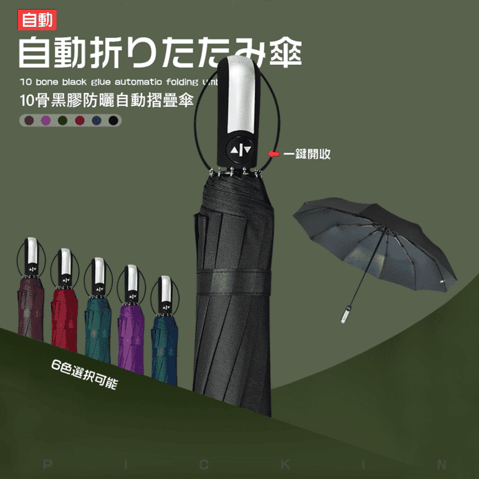 十骨黑膠全自動晴雨傘
