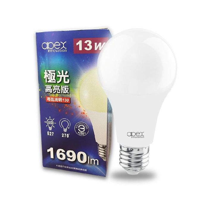 【APEX】13W高效能廣角LED燈泡 全電壓 E27