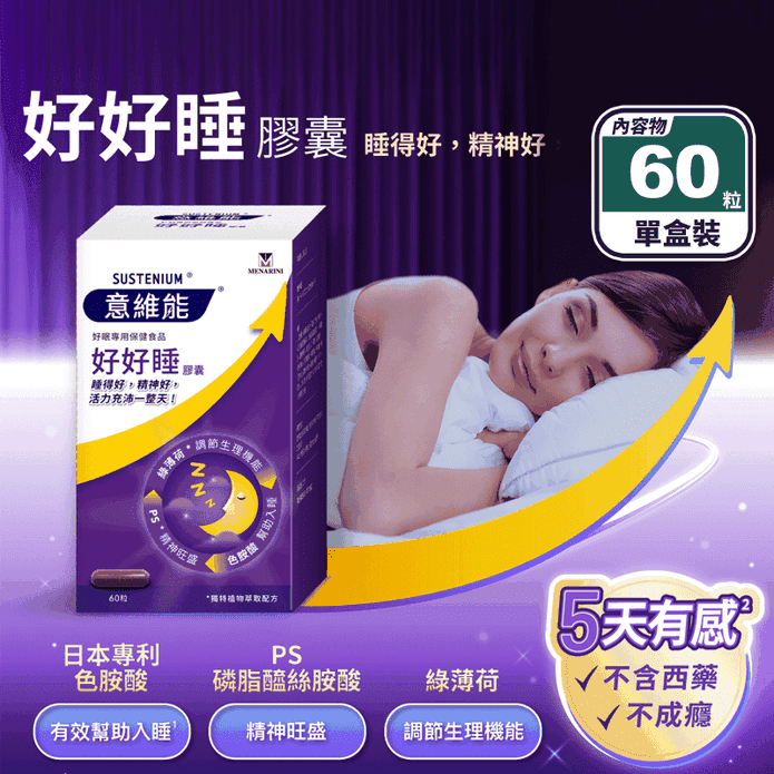 【意維能】好好睡膠囊(60粒/盒) 日本專利色胺酸 幫助入睡