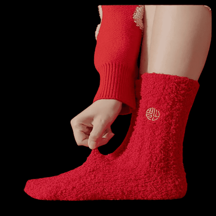 龍年新春開運加厚珊瑚絨保暖中筒襪 5款 保暖襪 紅襪子
