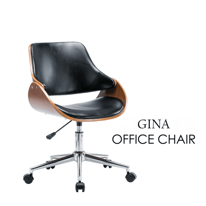 【E-home】Gina吉娜皮面曲木電腦椅-黑色