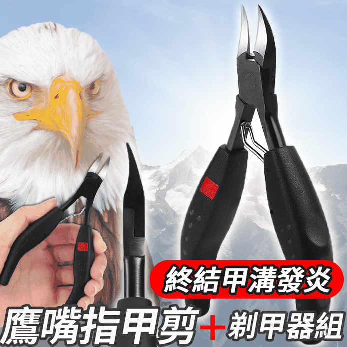 不鏽鋼鷹嘴指甲刀四件組(鷹嘴鉗+剃甲器+磨甲銼) 銼刀/指甲剪/甲溝鉗/嵌甲剪