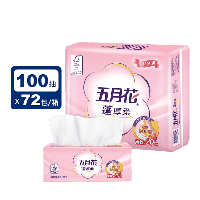 【MAY FLOWER五月花】蓬厚柔頂級抽取衛生紙(100抽x72包/箱)
