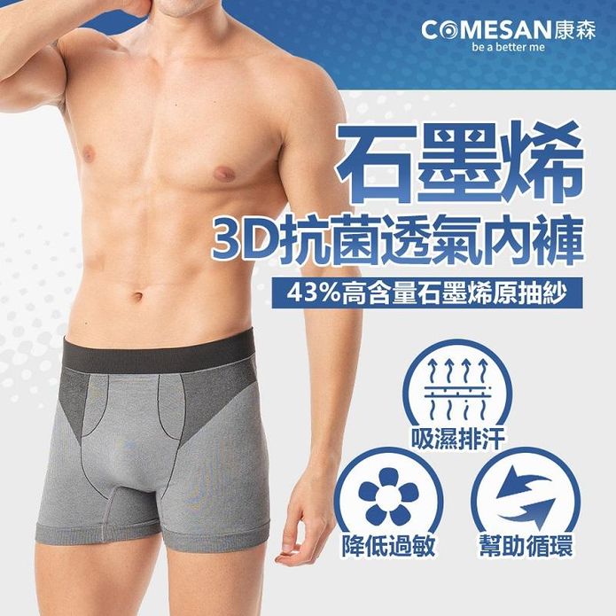 【COMESAN 康森】台灣製43%高濃度石墨烯3D抗菌透氣男用內褲 兩款可選