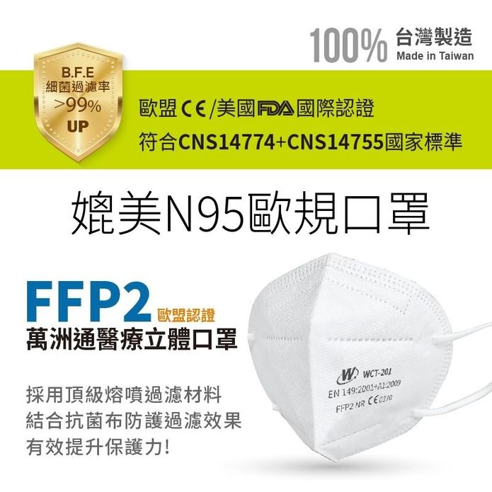 N95等級歐規FFP2立體醫療口罩(30片/盒)