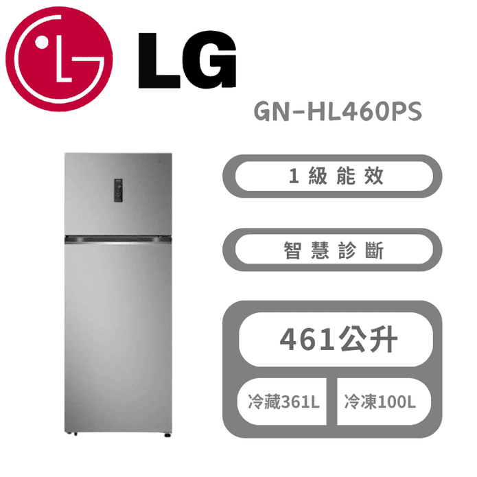 【LG 樂金】461公升智慧變頻右開雙門冰箱 含拆箱定位 GN-HL460PS