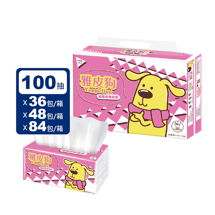 【YapeeDog雅皮狗】抽取式衛生紙100抽(36包/48包/84包)