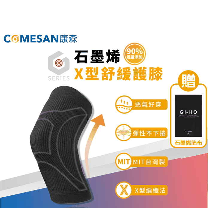 【COMESAN康森】 台灣製 石墨烯90% X型舒緩護膝 加贈石墨烯貼布