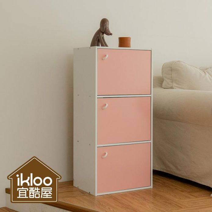 【ikloo】簡約木紋三門收納置物櫃