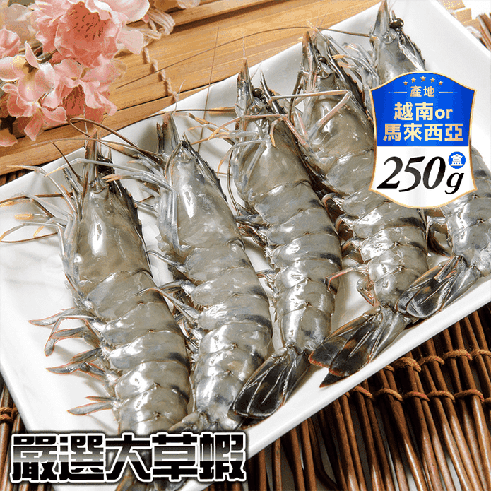 【鮮綠生活】嚴選特大尾鮮凍草蝦 (250克 每盒5尾)