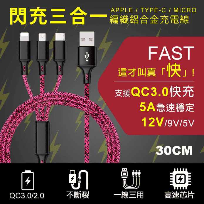 QC3.0三合一極速充電線
