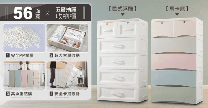 歐式浮雕五層抽屜收納櫃